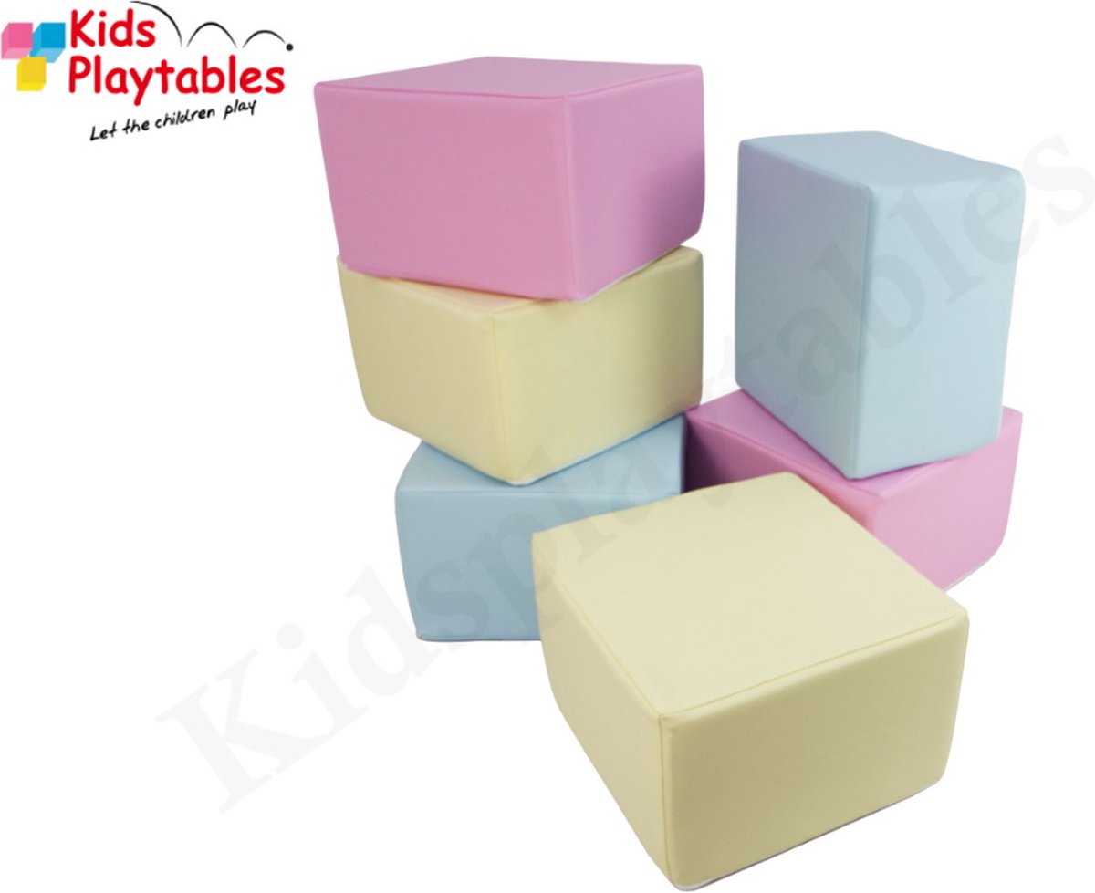 Soft Play Foam Blokken set 6 stuks roze-geel-blauw | speelblokken | baby speelgoed | foamblokken | bouwblokken | Soft play speelgoed | schuimblokken